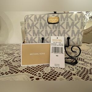 Michael Kors White and Navy Blue Logo Wallet